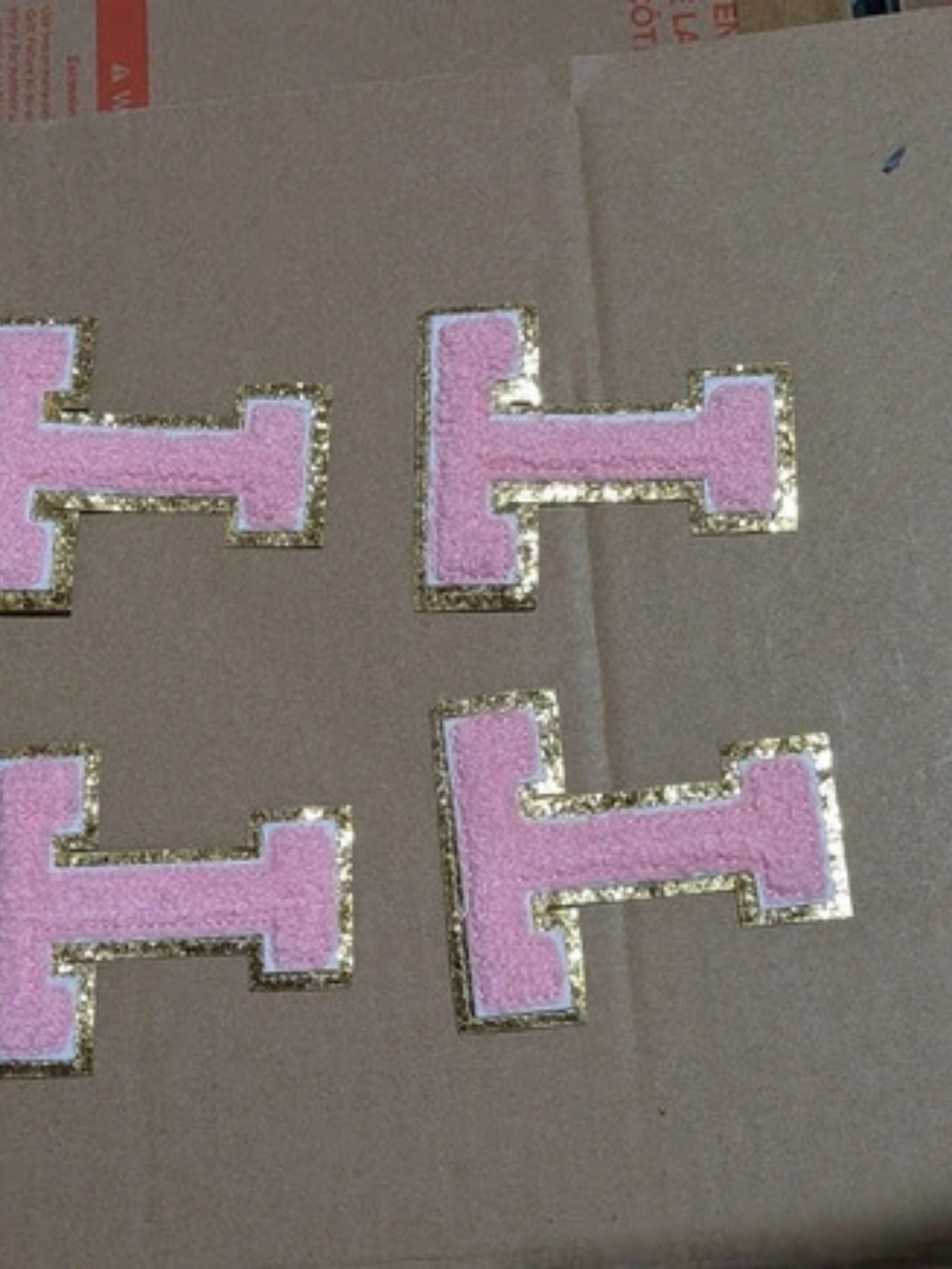 New 4 Pcs Pink And Gold Chenille Letter T Iron On Patches